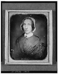 Unidentified woman, head-and-shoulders portrait, facing slightly to left..., between 1850 and 1860. Creator: Unknown