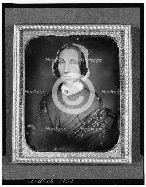 Unidentified woman, head-and-shoulders portrait, facing slightly to left..., between 1850 and 1860. Creator: Unknown.