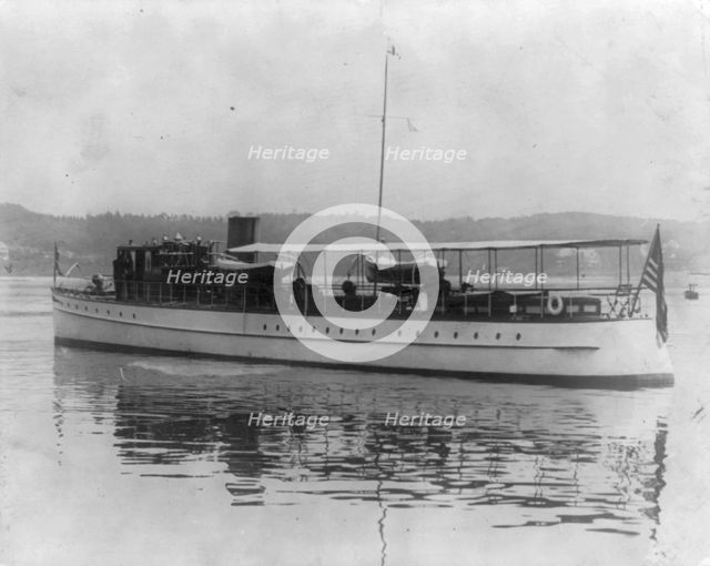 Unidentified yacht at Oyster Bay, L.I., N.Y., 1905; full, broadside view, 1905. Creator: Frances Benjamin Johnston.