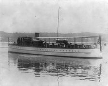Unidentified yacht at Oyster Bay, L.I., N.Y., 1905; full, broadside view, 1905. Creator: Frances Benjamin Johnston