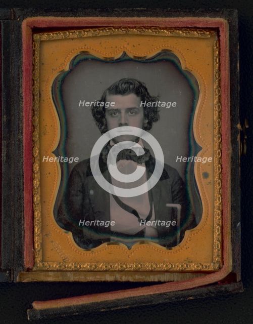 Unidentified young man, half-length portrait, facing front, ca. 1855. Creator: Francis Grice.