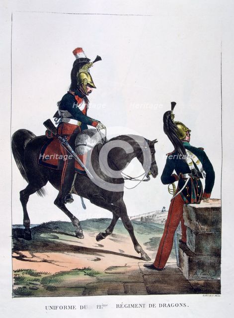 Uniform of the 12th Regiment of Dragoons, France, 1823.  Artist: Charles Etienne Pierre Motte