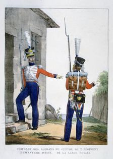 Uniform of the Swiss 7th Regiment of infantry of the royal guard, France, 1823. Artist: Charles Etienne Pierre Motte