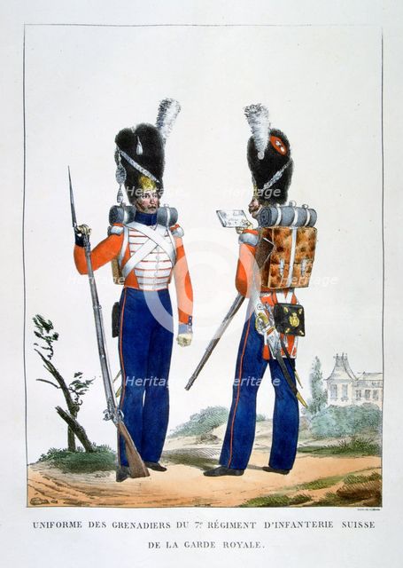 Uniform of the Swiss Grenadiers 7th Regiment of infantry of the royal guard, France, 1823.  Artist: Charles Etienne Pierre Motte