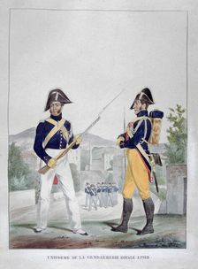 Uniform of the royal foot gendarmes, France, 1823. Artist: Charles Etienne Pierre Motte