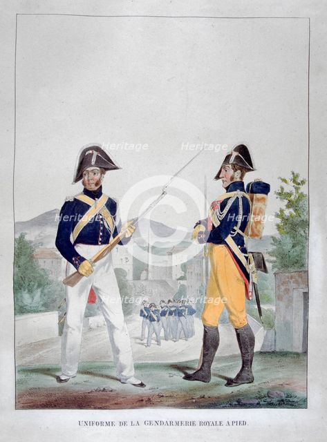 Uniform of the royal foot gendarmes, France, 1823.  Artist: Charles Etienne Pierre Motte