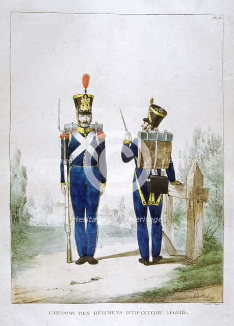 Uniform of a regiment of light infantry, France, 1823.  Artist: Charles Etienne Pierre Motte