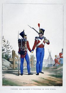 Uniform of a regiment of Swiss infantry, France, 1823. Artist: Charles Etienne Pierre Motte