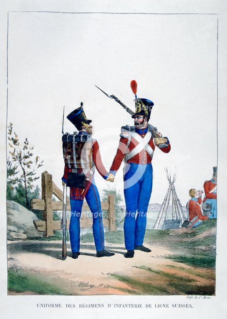 Uniform of a regiment of Swiss infantry, France, 1823.  Artist: Charles Etienne Pierre Motte