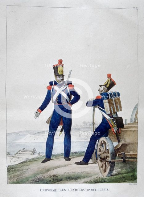 Uniform of artillerymen, France, 1823. Artist: Charles Etienne Pierre Motte