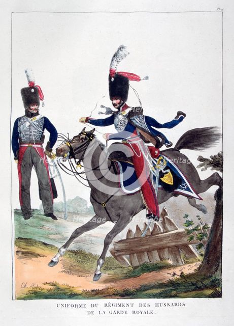 Uniforms of a regiment of hussars of the French royal guard, 1823.  Artist: Charles Etienne Pierre Motte