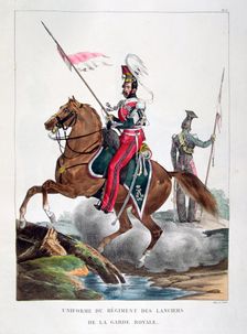 Uniforms of a regiment of lancers of the French royal guard, 1823. Artist: Charles Etienne Pierre Motte
