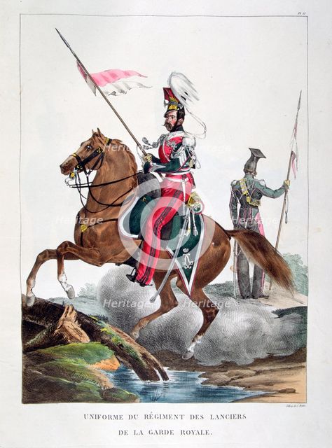 Uniforms of a regiment of lancers of the French royal guard, 1823.  Artist: Charles Etienne Pierre Motte