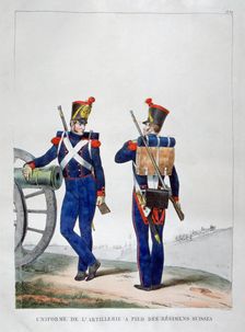 Uniforms of a Swiss artillery regiment, 1823. Artist: Charles Etienne Pierre Motte