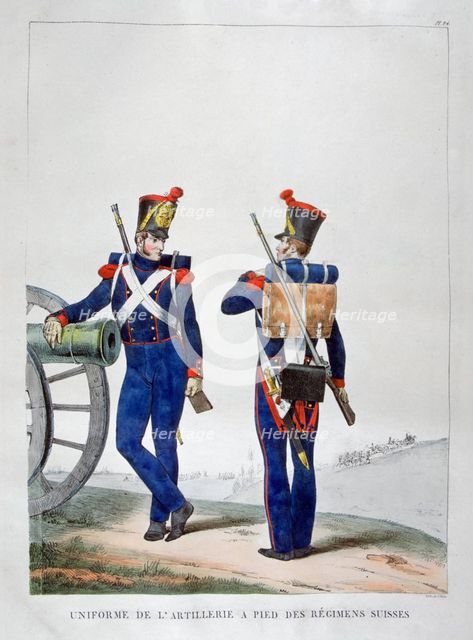 Uniforms of a Swiss artillery regiment, 1823.  Artist: Charles Etienne Pierre Motte