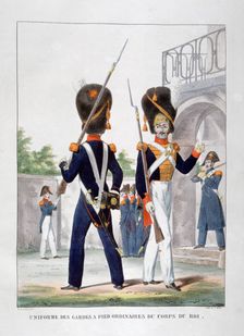 Uniforms of foot soldiers of the French royal corps, 1823. Artist: Charles Etienne Pierre Motte