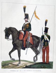 Uniforms of the 12th and 16th Regiment of Chasseurs, France, 1823. Artist: Charles Etienne Pierre Motte