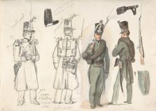 Uniforms of the civil guard in Courtray, Belgium, 1832. Creator: Auguste Raffet