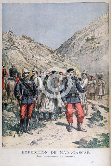 Uniforms of the French expeditionary force in Madagascar, 1895. Artist: Henri Meyer