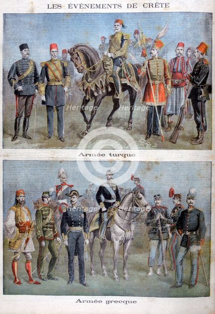 Uniforms of the Greek and Turkish armies, 1897. Artist: Henri Meyer