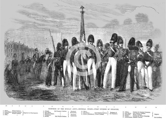 'Uniforms of the Russian Army - Imperial Guard - First Division of Infantry', 1854. Creator: Unknown.