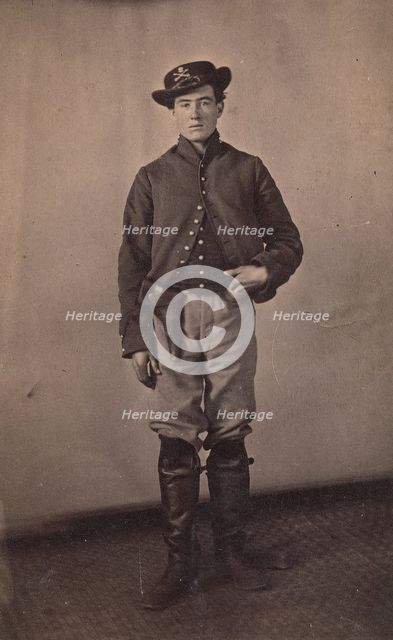 Union Cavalry Soldier with Pistol in Holster, 1861-65. Creator: Tappin's Photograph Art Gallery.