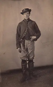 Union Cavalry Soldier with Pistol in Holster, 1861-65. Creator: Tappin's Photograph Art Gallery