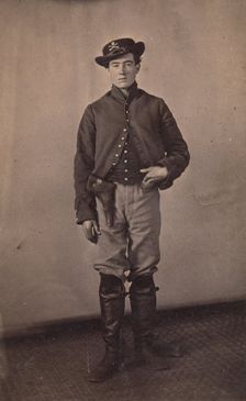 Union Cavalry Soldier with Pistol in Holster, 1861-65. Creator: Tappin's Photograph Art Gallery