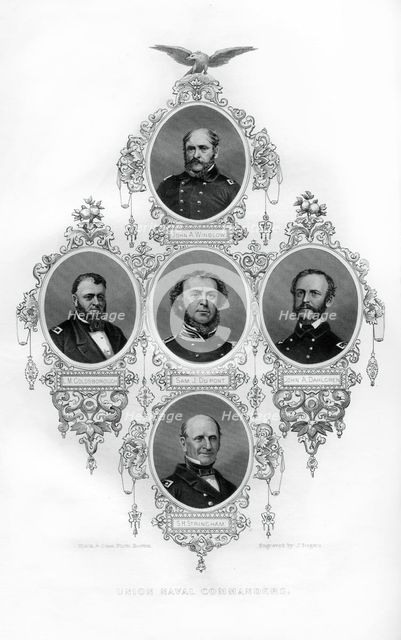 Union Civil War Admirals Winslow, Goldsborough, Du Pont, Dahlgren and Stringham, 1862-1867.Artist: J Rogers