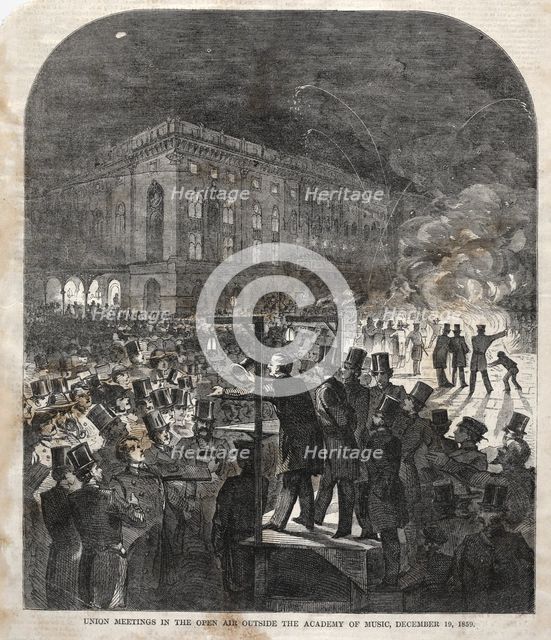 Union Meeting in the Open Air Outside the Academy of Music, 1859. Creator: Winslow Homer (American, 1836-1910).