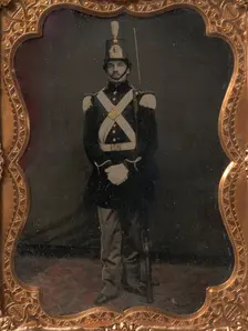 Union Militia Soldier with Rifled Musket, 1860s. Creator: Unknown