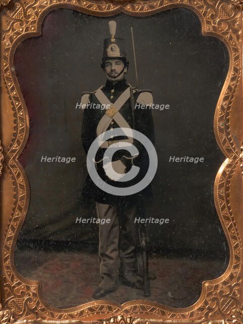 Union Militia Soldier with Rifled Musket, 1860s. Creator: Unknown.