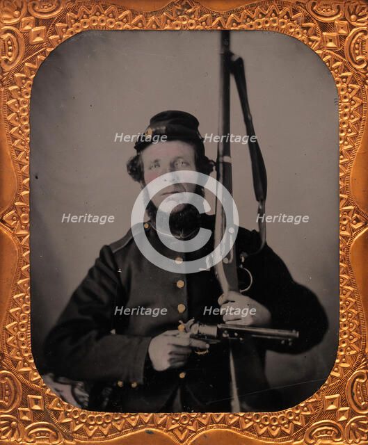 Union Private with Musket and Pistol, 1861-65. Creator: Unknown.