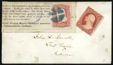 Union YMCA paid postage in lieu of old stamp on cover, 1861. Creator: Unknown