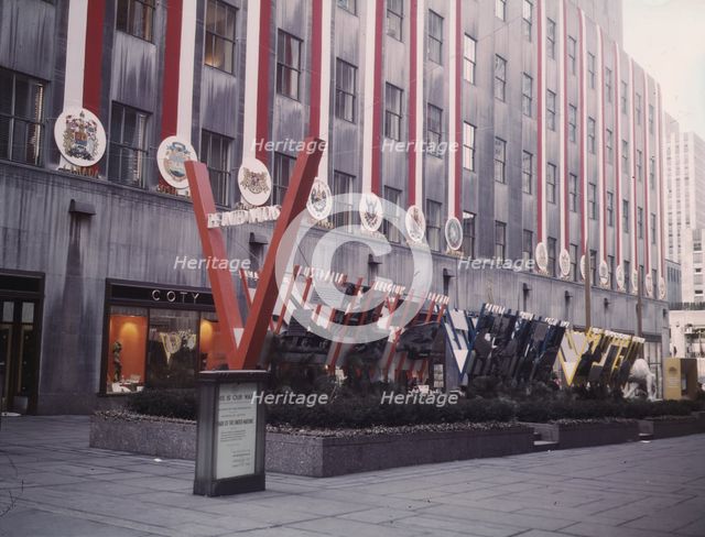 United Nations exhibit by OWI in Rockefeller Plaza, New York, N.Y., 1943. Creator: Marjory Collins.