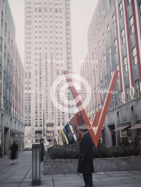United Nations exhibit by OWI in Rockefeller Plaza, New York, N.Y., 1943. Creator: Marjory Collins.