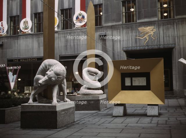 United Nations exhibit put on by OWI in Rockefeller Plaza, New York, N.Y. , 1943. Creator: Marjory Collins.