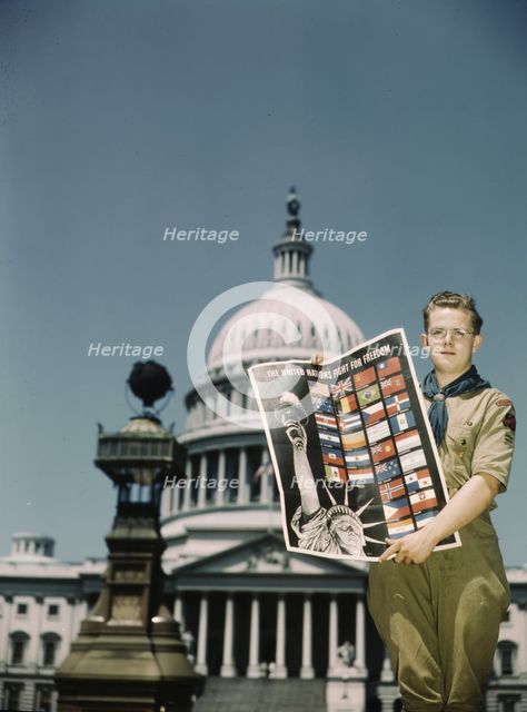 United Nations Fight for Freedom: Boy Scout in front of Capitol, 1943. Creator: John Rous.