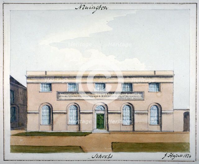 United Parochial National Charity and Sunday Schools, Newington Butts, Southwark, London, 1824. Artist: John Hassell