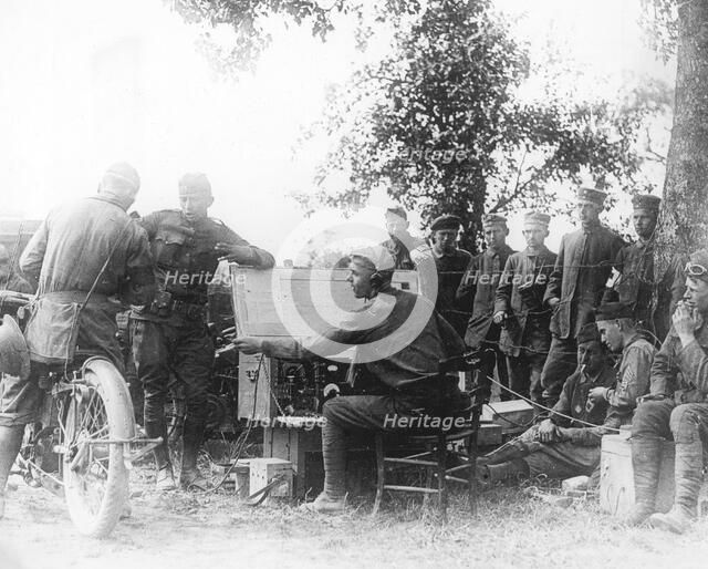 United States Army Signal Corps in France operating a field radio station, July 1918. Artist: Unknown