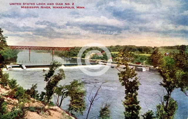 United States Lock and Dam No 2, Mississippi River, Minneapolis, Minnesota, USA, 1910. Artist: Unknown