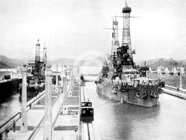 United States Men-Of-War passing through a lock, Panama Canal, Panama, 1926. Artist: Unknown
