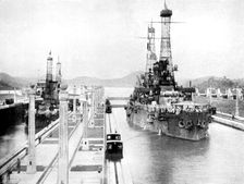 United States Men-Of-War passing through a lock, Panama Canal, Panama, 1926