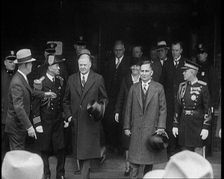 United States of America's President Herbert Clark Hoover Emerging from a Building with the..., 1930 Creator: British Pathe Ltd