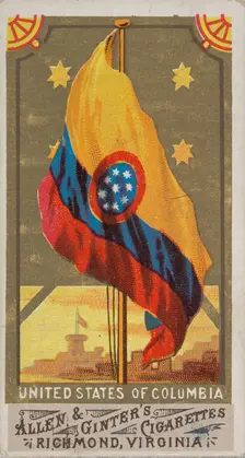 United States of Columbia, from Flags of All Nations, Series 1 (N9) for Allen & Ginter Cig..., 1887. Creator: Allen & Ginter