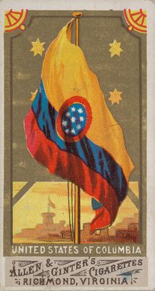 United States of Columbia, from Flags of All Nations, Series 1 (N9) for Allen & Ginter Cig..., 1887. Creator: Allen & Ginter