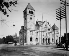 United States Post Office in front of the Winona Opera House...Minnesota, between 1892 and 1899. Creator: Unknown