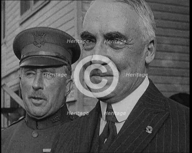 United States Senator from Ohio and Presidential Candidate Warren Harding Stopping for..., 1920. Creator: British Pathe Ltd.