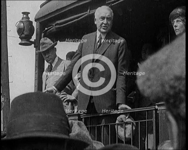 United States Senator from Ohio and Presidential Candidate Warren Harding Speaking from the ...,1920 Creator: British Pathe Ltd.
