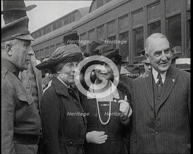 United States Senator from Ohio and Presidential Candidate Warren Harding Stopping for..., 1920. Creator: British Pathe Ltd.